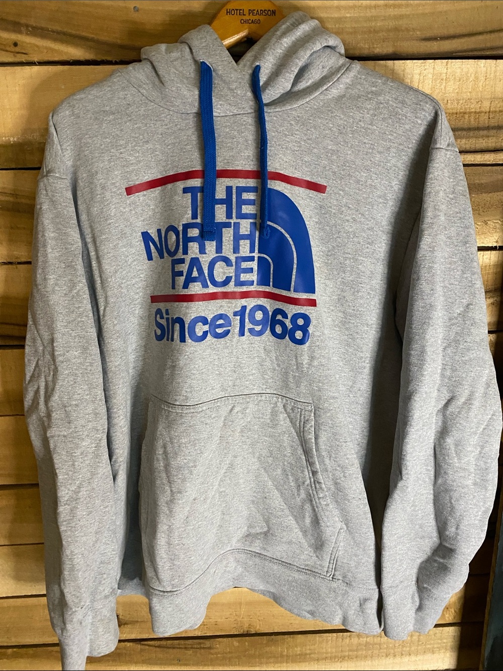 The North Face Gray Pullover Hoodie with Blue & Red Logo since 1968 XXL